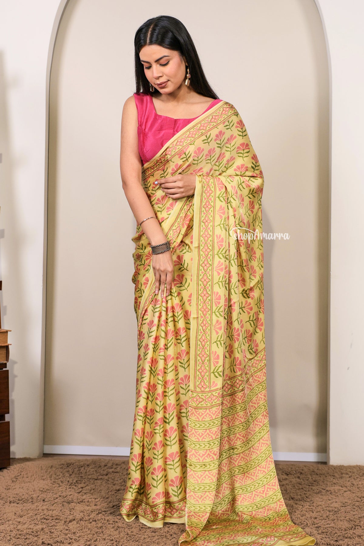 Sunny Meadow Satin Saree