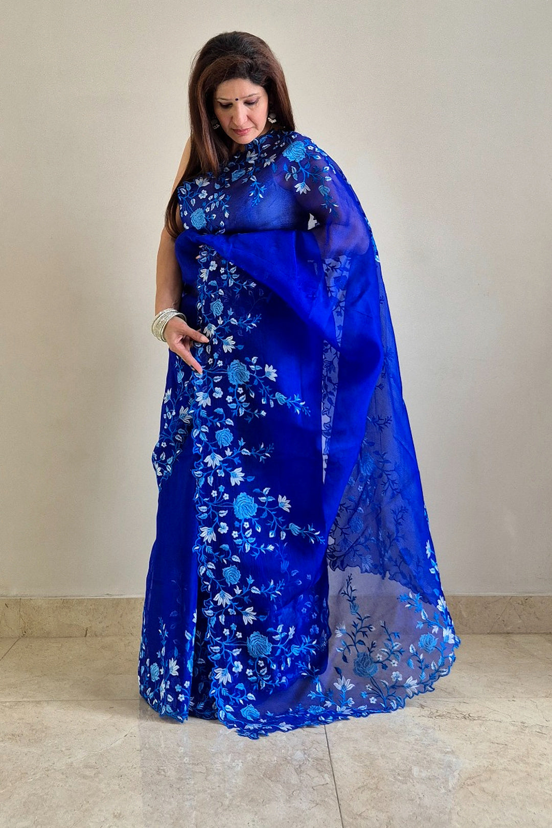 Aasmani Gul Organza Saree