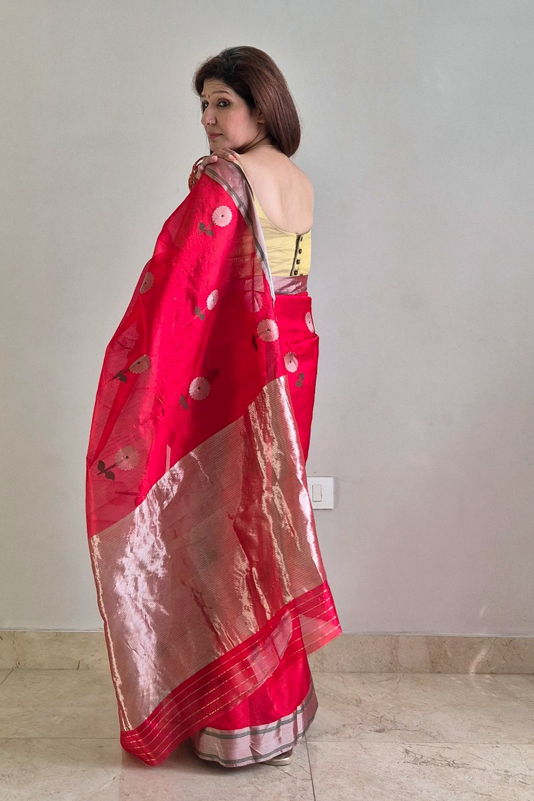 Surkh Kusum Chanderi Silk Saree