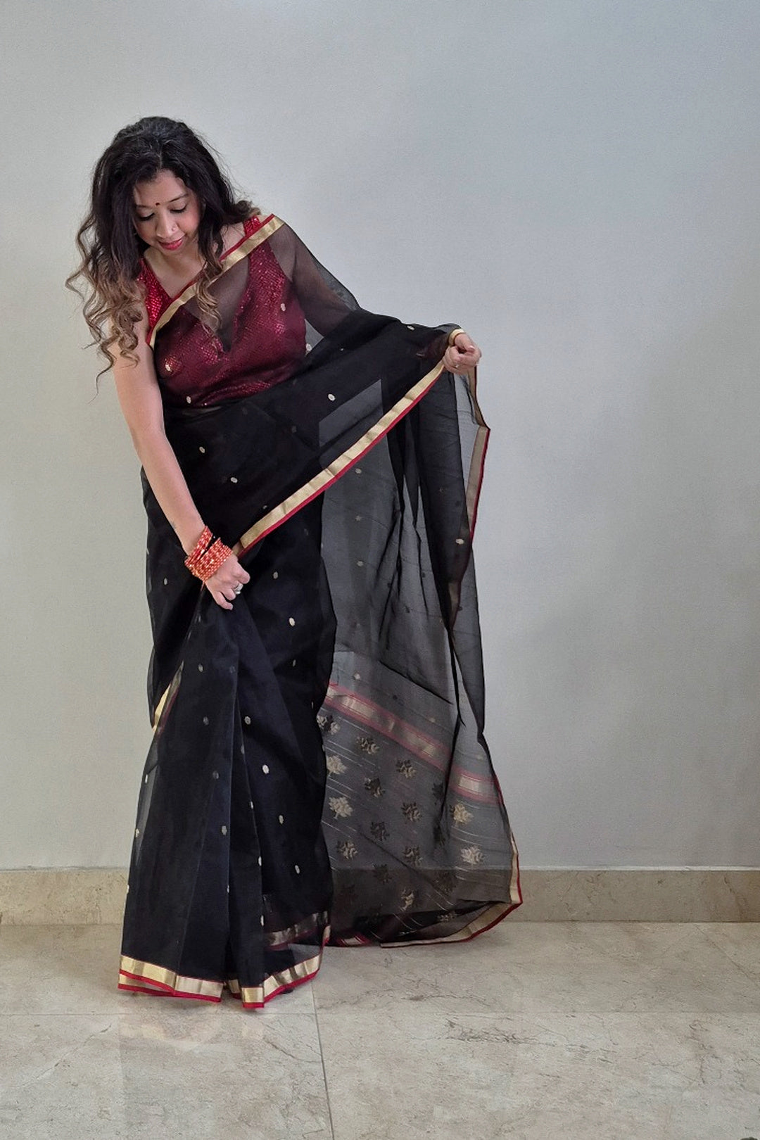 Siyahi Gul Chanderi Saree
