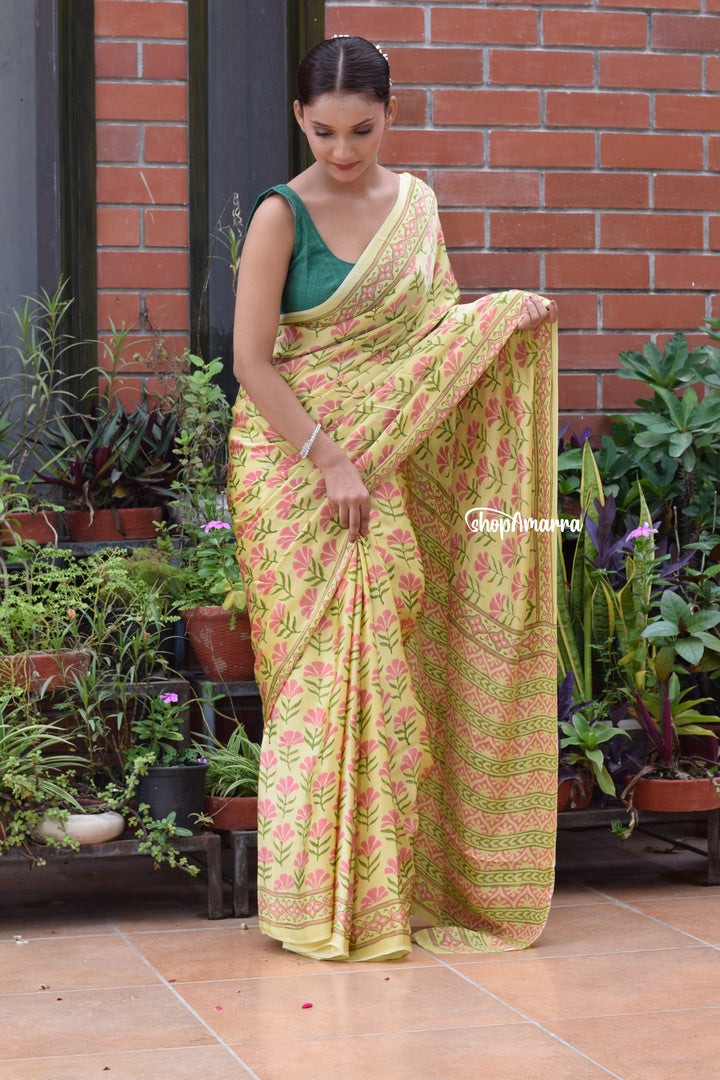 Sunny Meadow Satin Saree