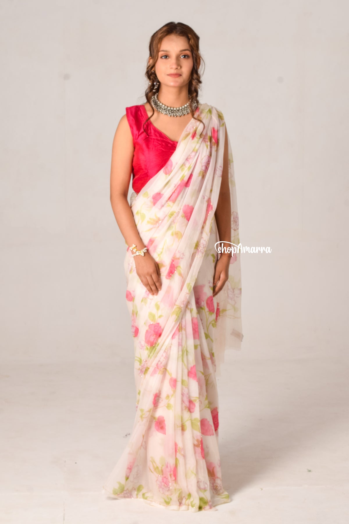 Rosebud Elegance  Chiffon Saree