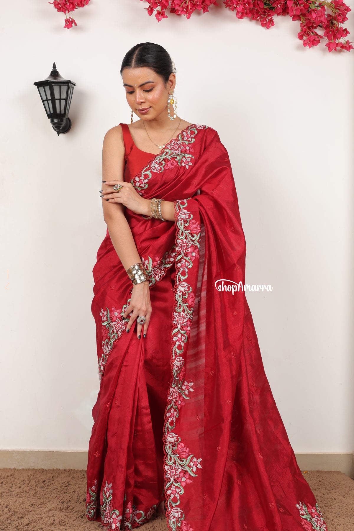 Maroon Muse Tussar silk saree