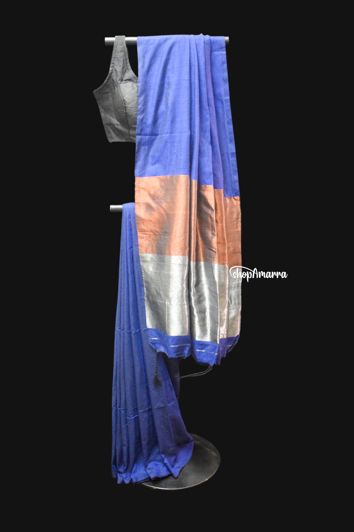Ink Blue Elegance Khadi Cotton Saree