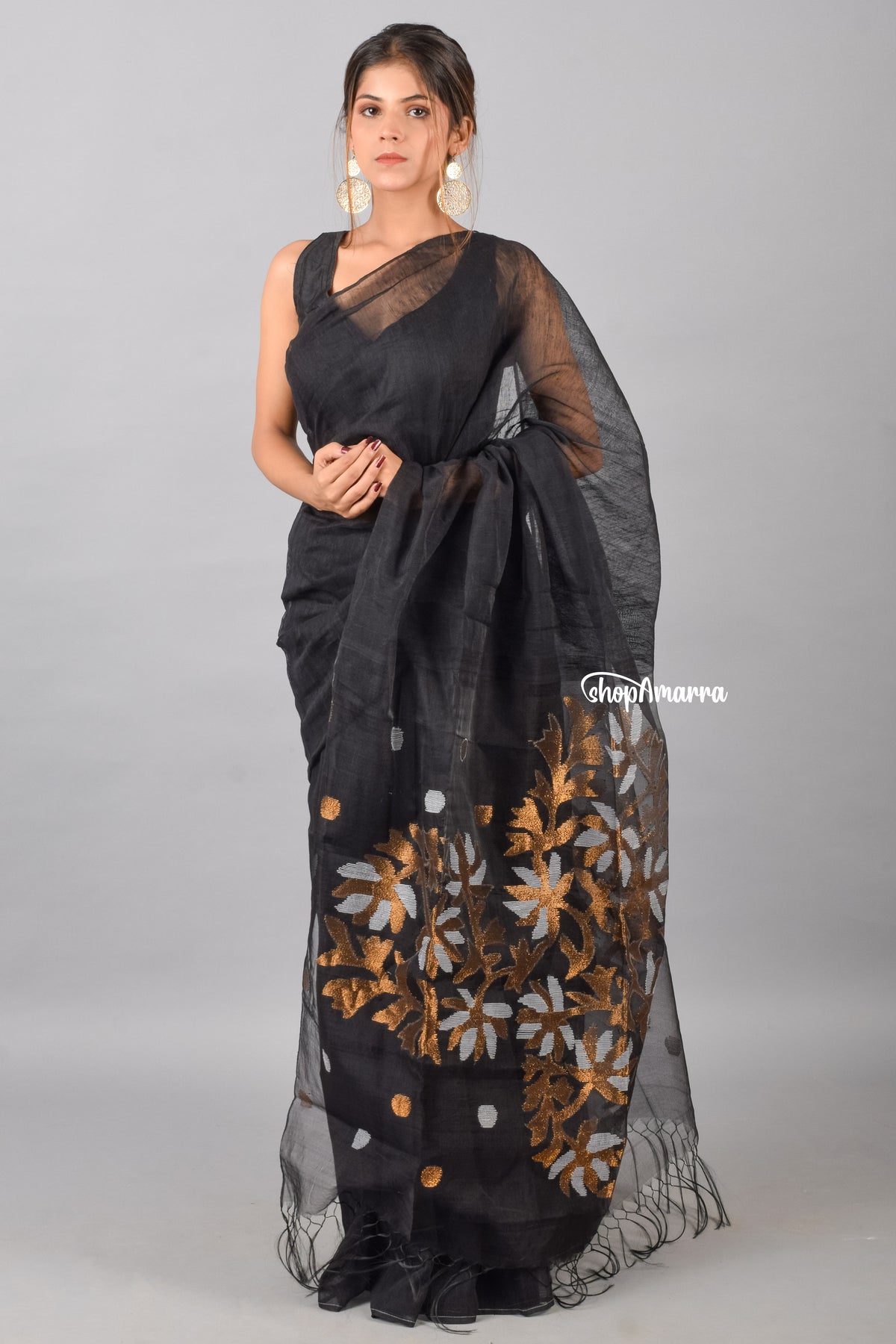 Twilight Elegance Silk Linen Saree