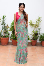 Load image into Gallery viewer, Sea Green Serenity Chiffon Saree
