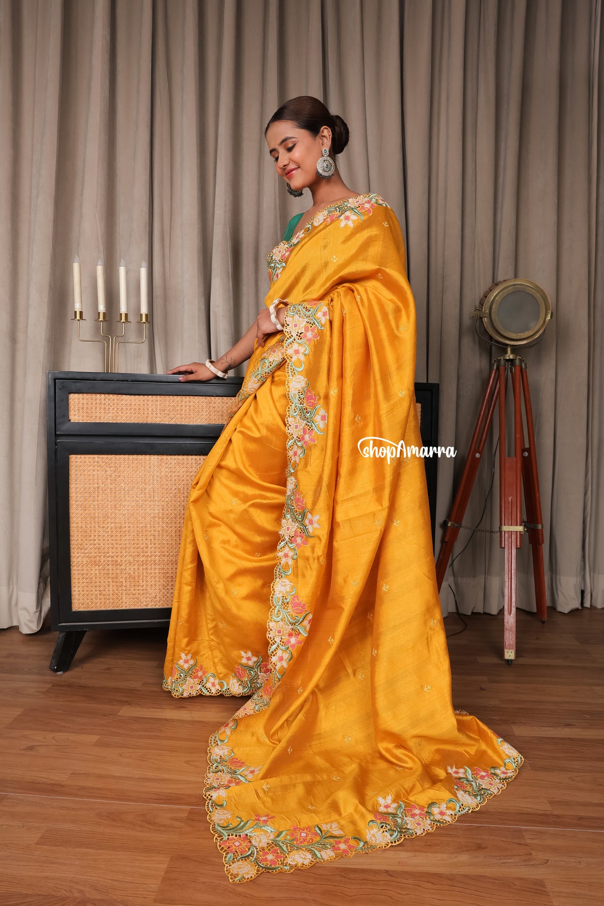 Mustard Muse Tussar silk saree