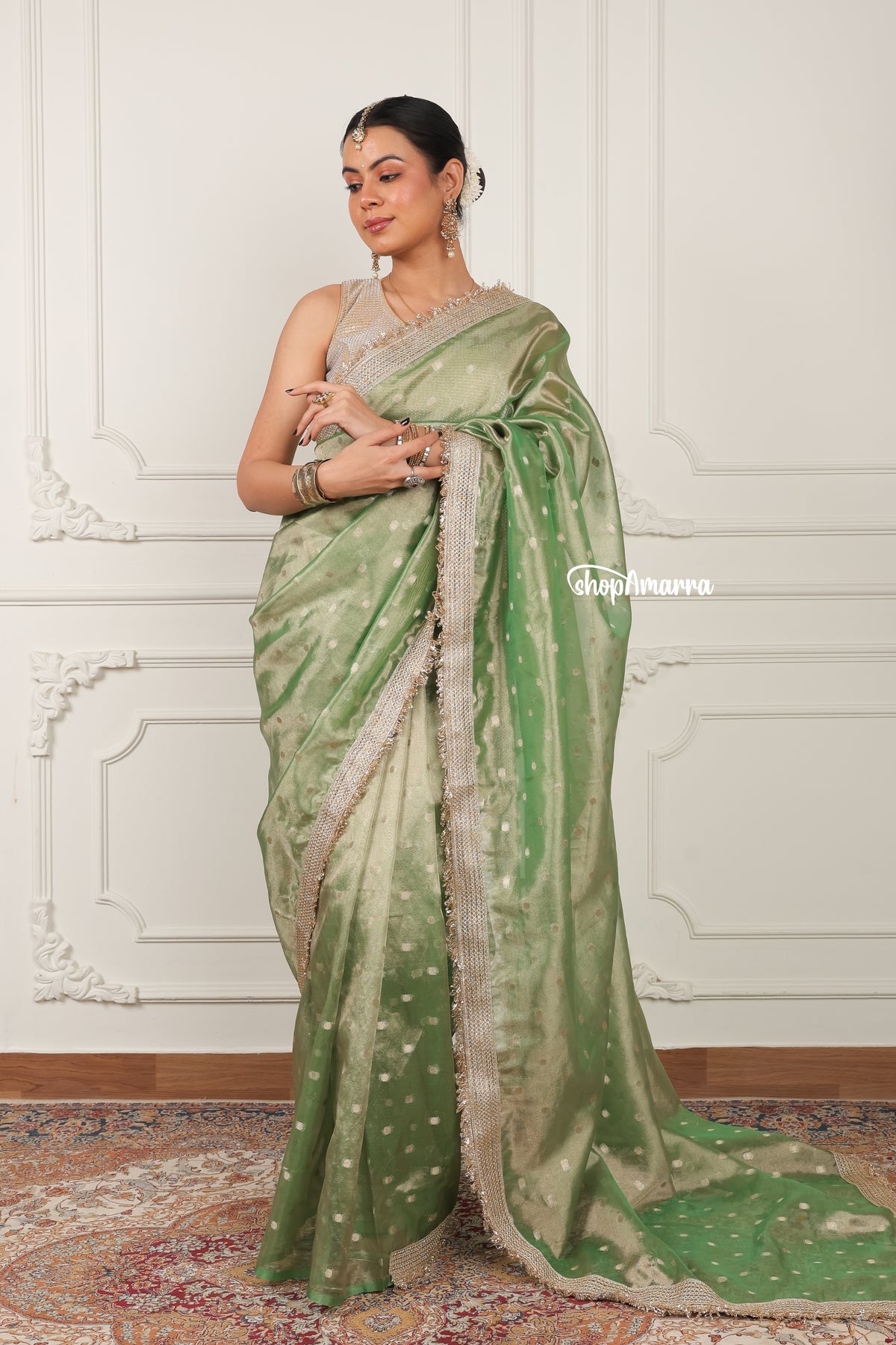 Green Gold Tissue Saree