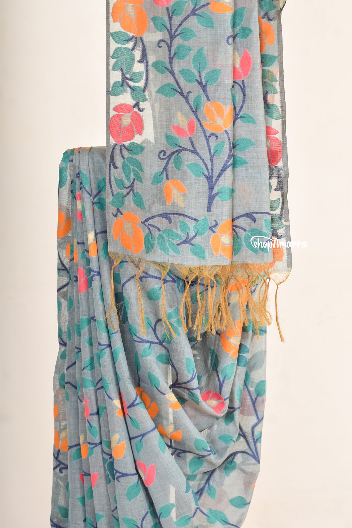 Blue Mist Muga Silk Jamdani Saree