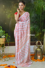 Load image into Gallery viewer, Coral Dawn Crepe Saree

