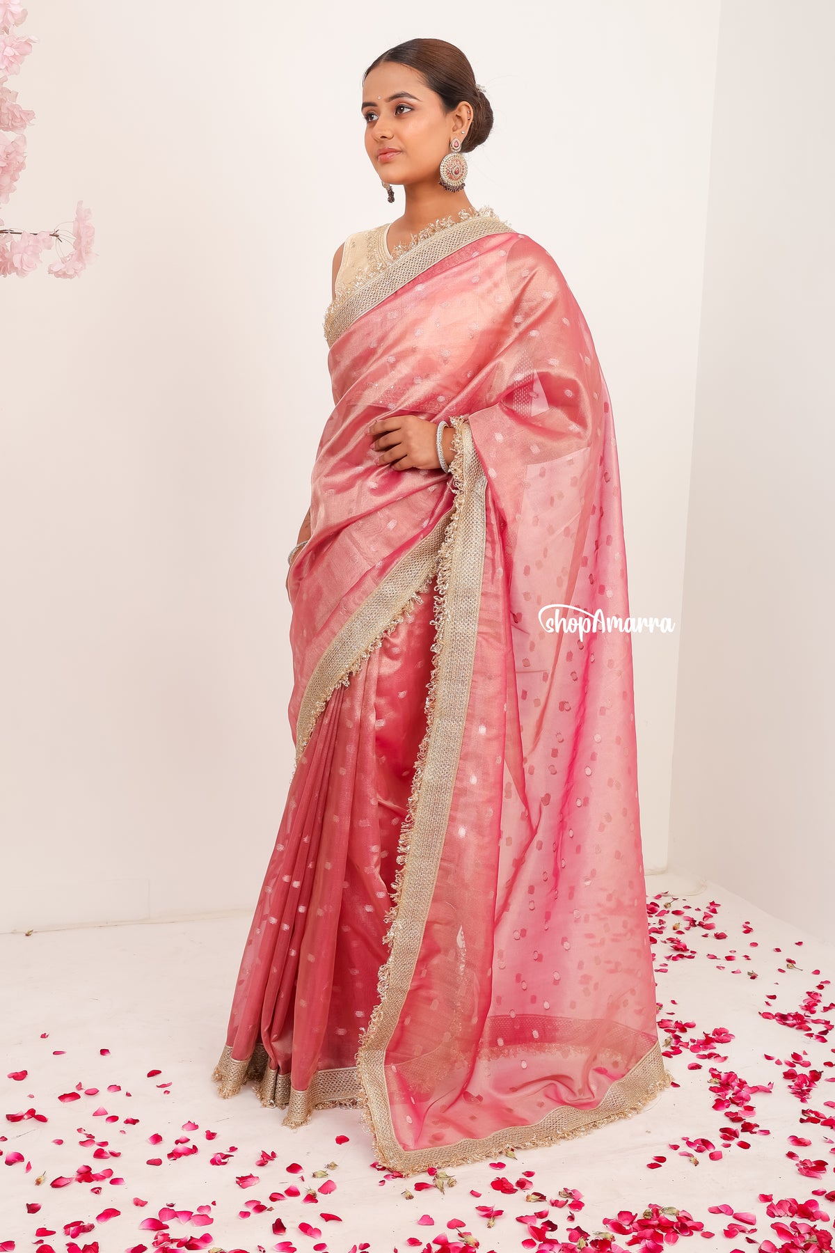 Rosy Gold Tissue Saree
