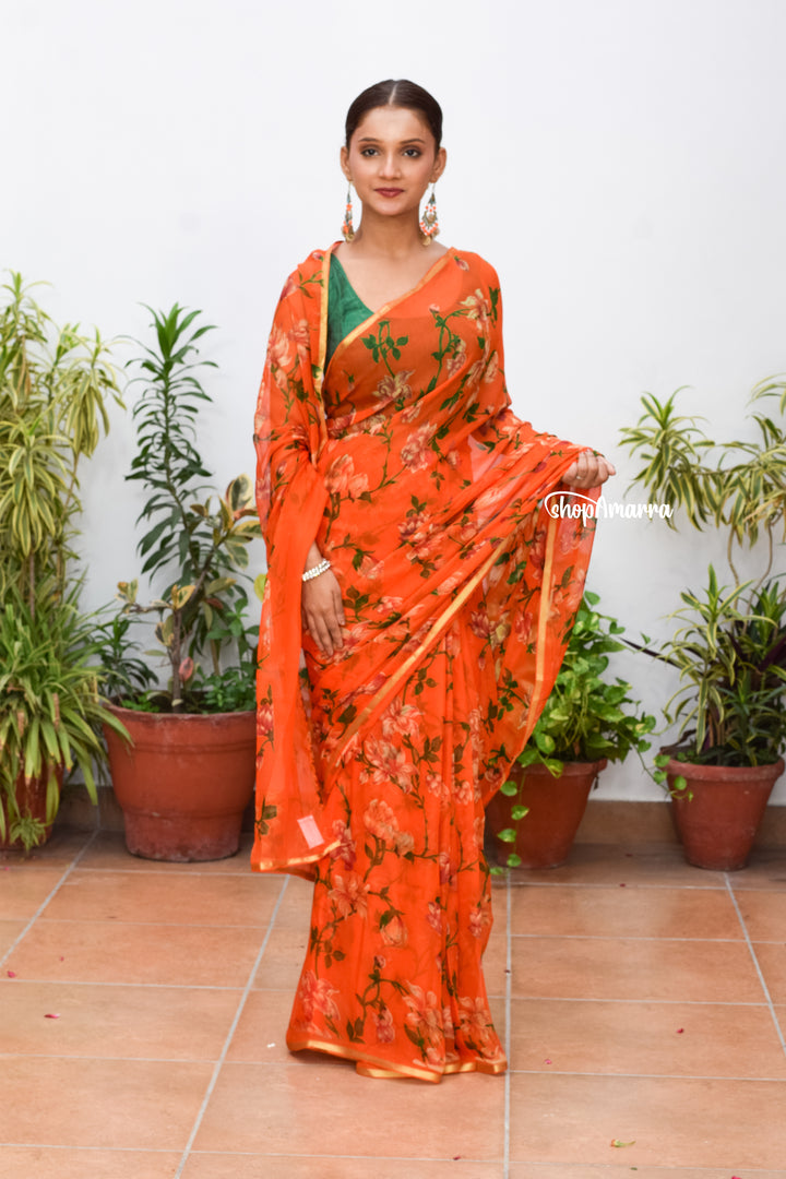 Orange Oasis Chiffon Saree
