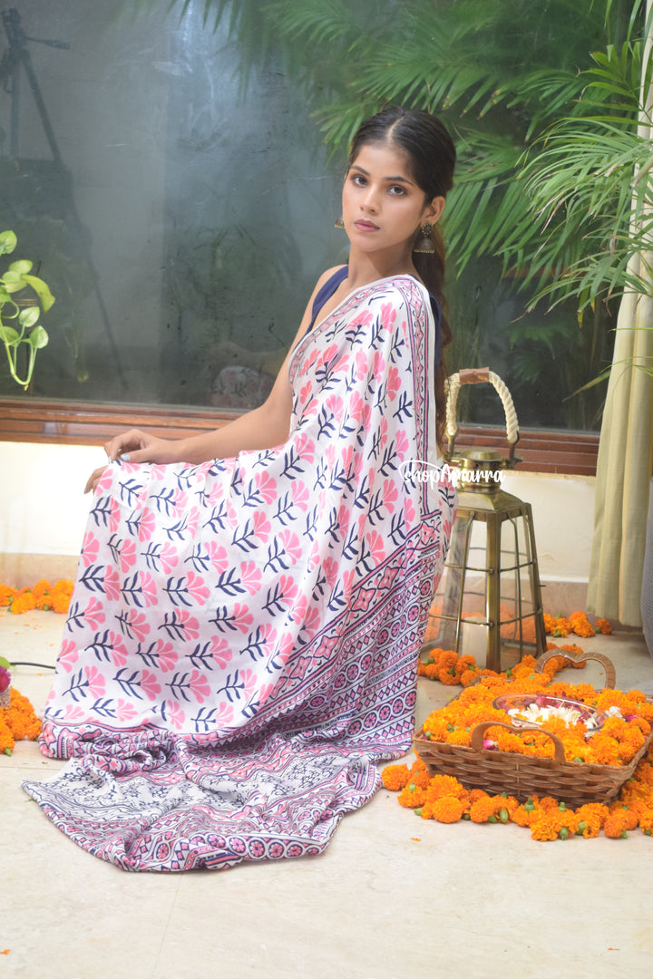 Pearl Blossom Satin Saree