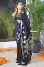 Load image into Gallery viewer, Midnight Silver Silk Hand Weaved Saree
