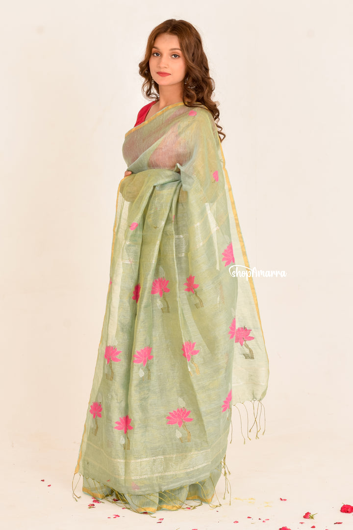 Marine Blossom Tissue Linen Saree