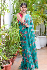 Load image into Gallery viewer, Mystic Teal Chiffon Saree
