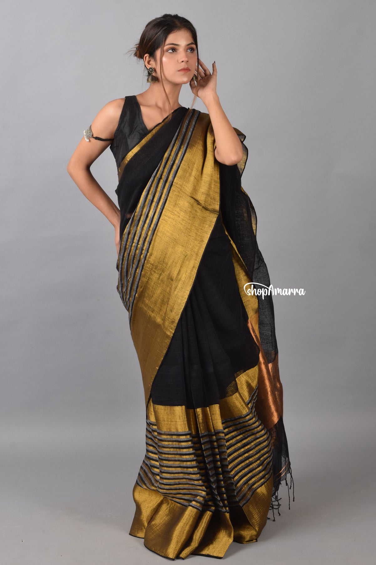 Golden Glow Linen Zari Saree