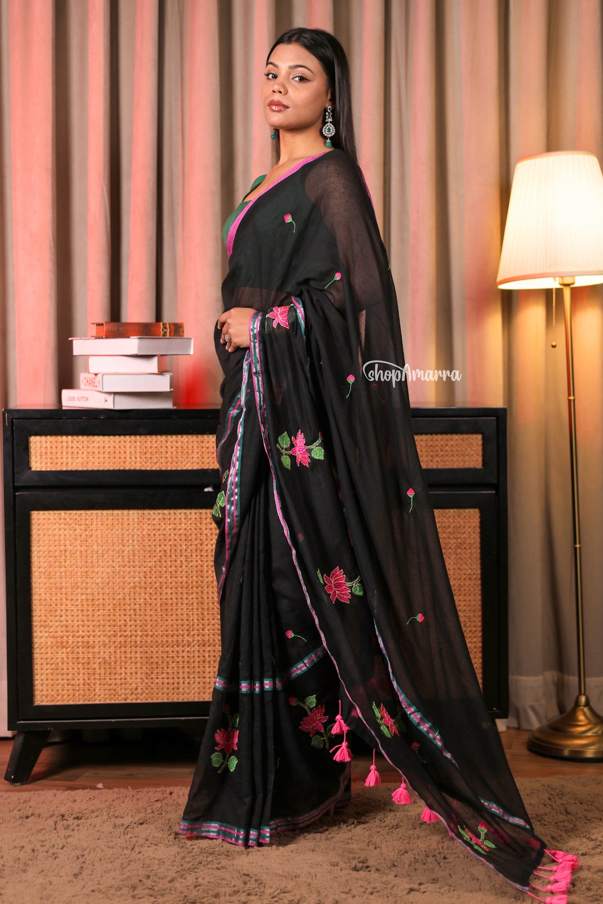 Moonlit Lotus Mul Cotton Saree