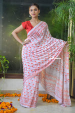 Load image into Gallery viewer, Coral Dawn Crepe Saree
