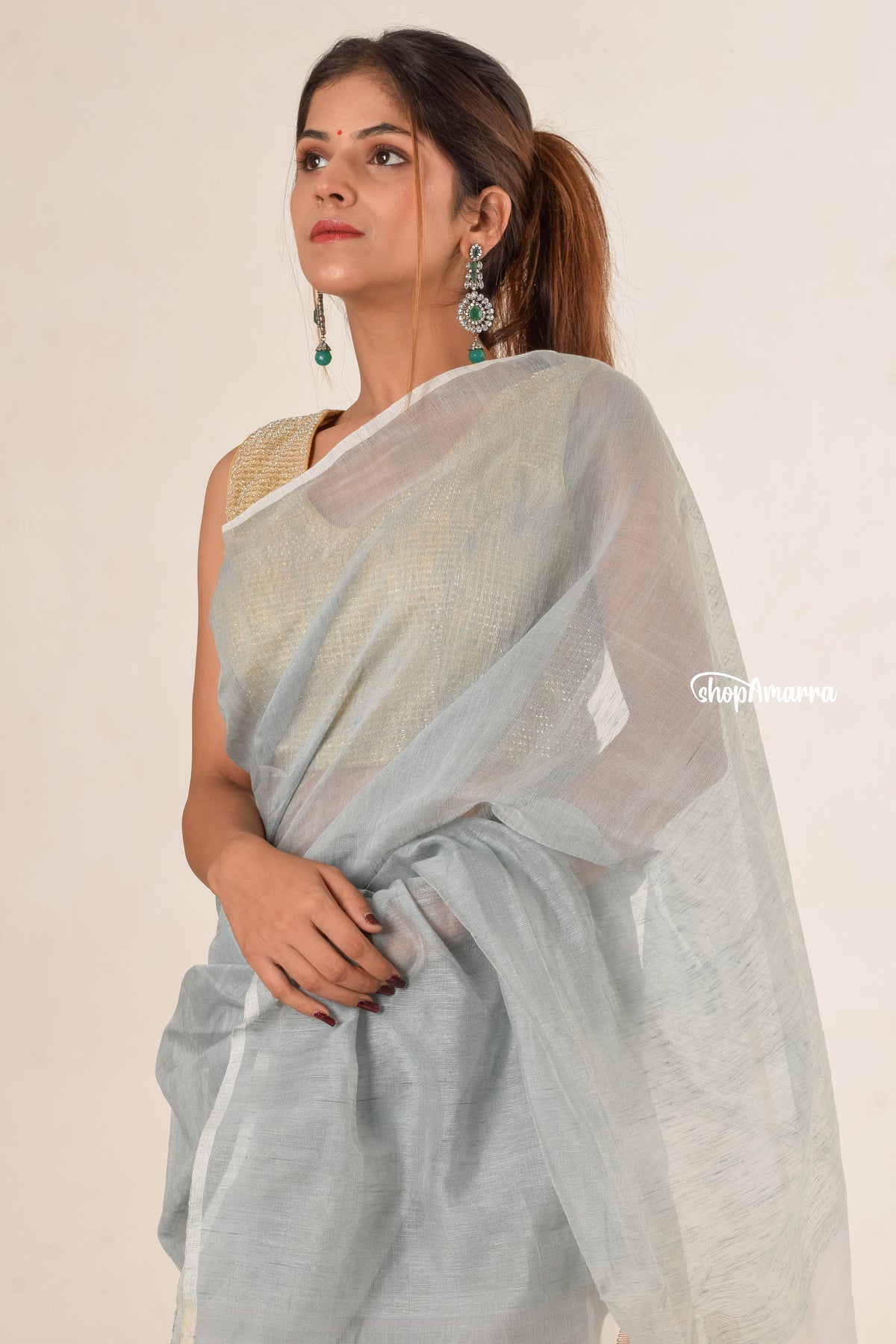 Celeste Weave Silk Linen Saree
