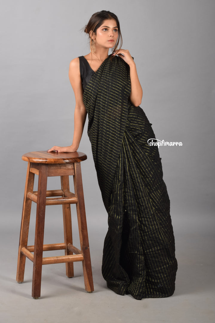 Black Glow Khadi Cotton Saree