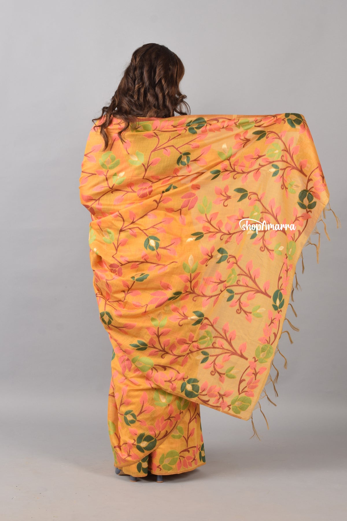 Amber Blossom Muga Silk Jamdani Saree