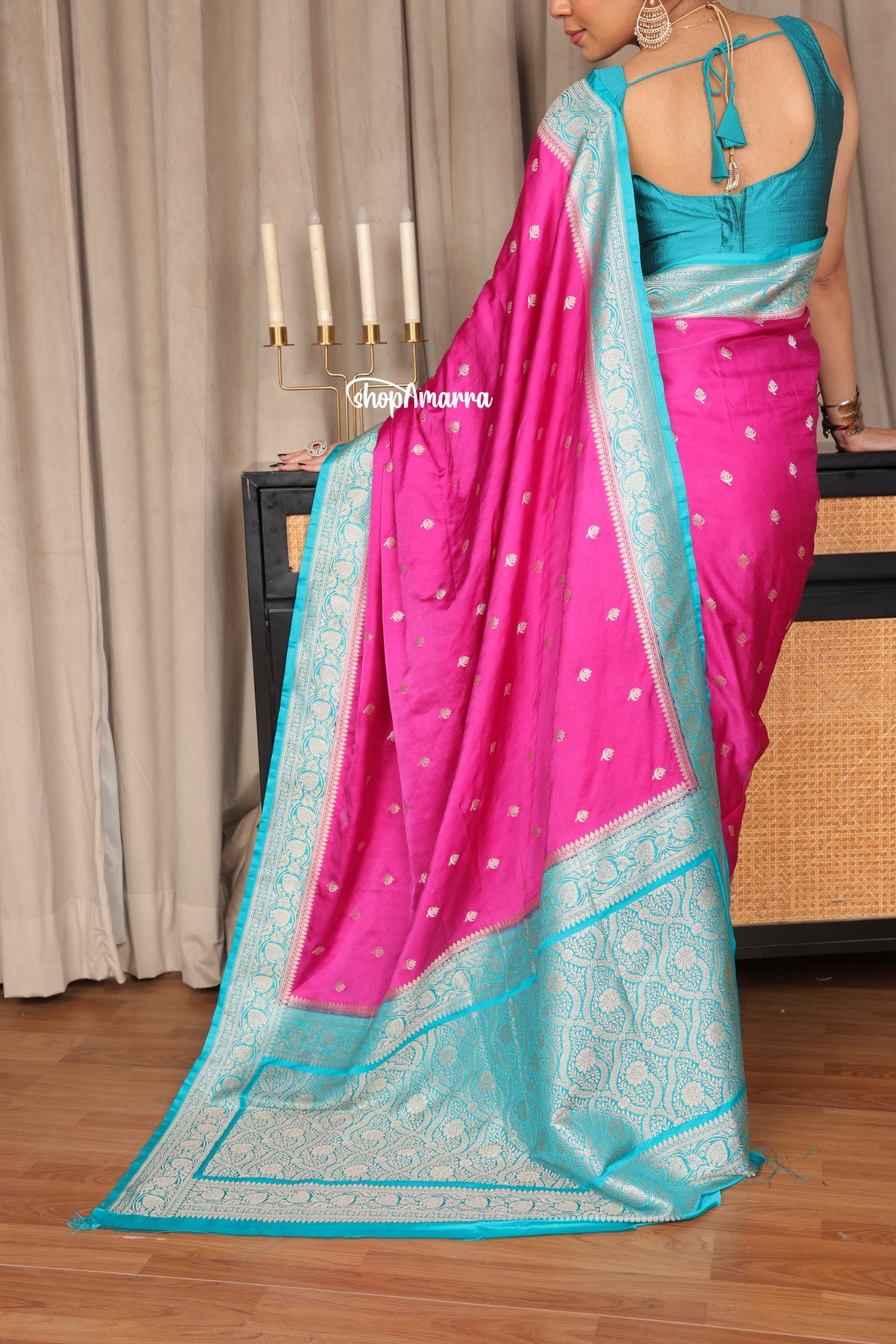 Gulabi Panna Banarasi Silk Saree