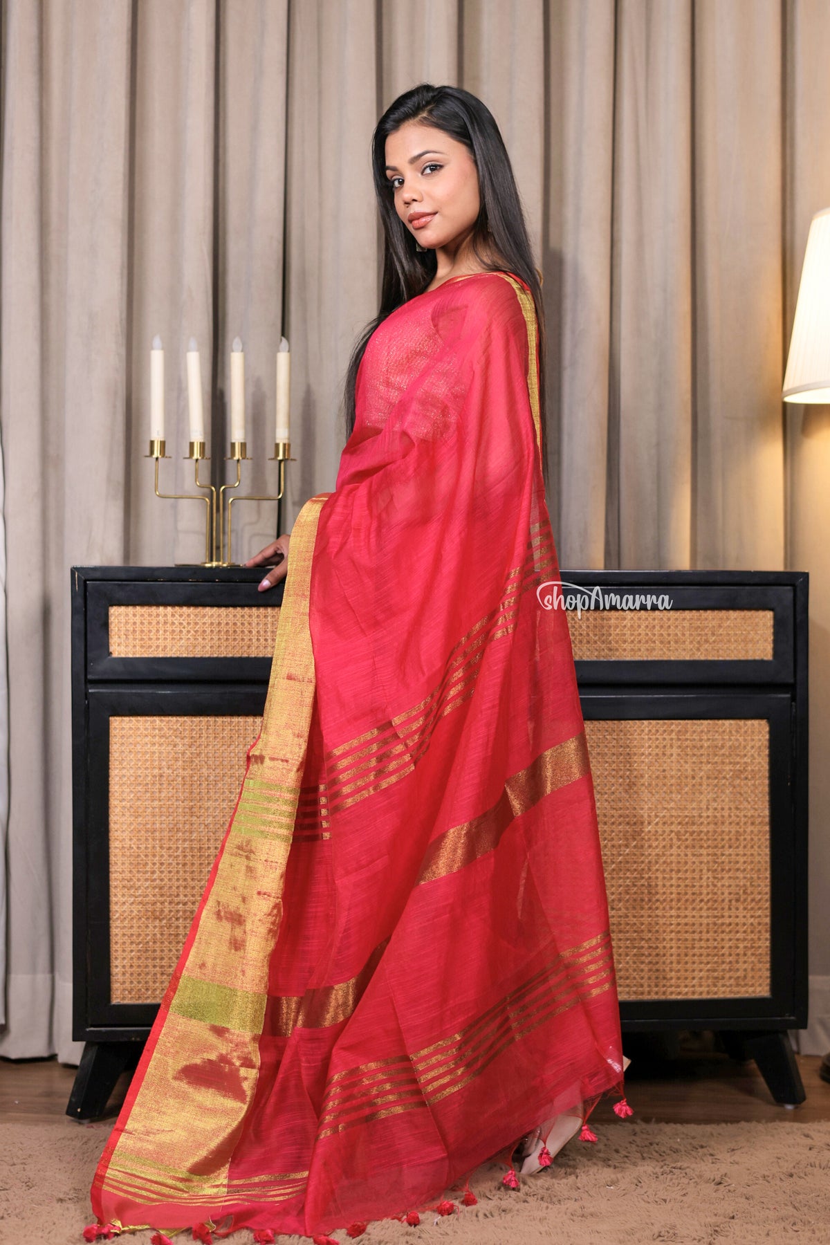 Grace in Red Handloom Cotton Saree