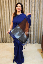 Load image into Gallery viewer, Ink Blue Elegance Khadi Cotton Saree
