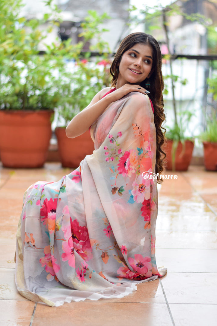 Floral Radiance Chinon Saree