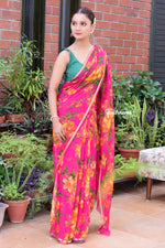 Load image into Gallery viewer, Fuchsia Garden Whisper Chiffon Saree
