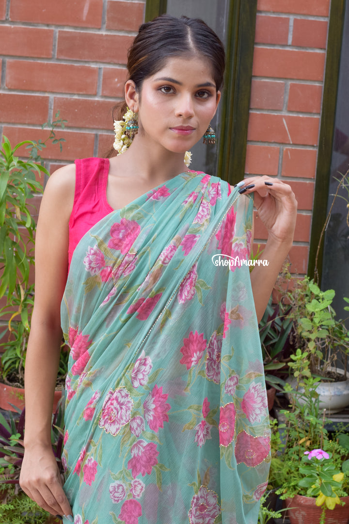 Sea Green Serenity Chiffon Saree