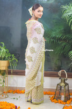 Load image into Gallery viewer, Pista Blossom Block Print Georgette Saree
