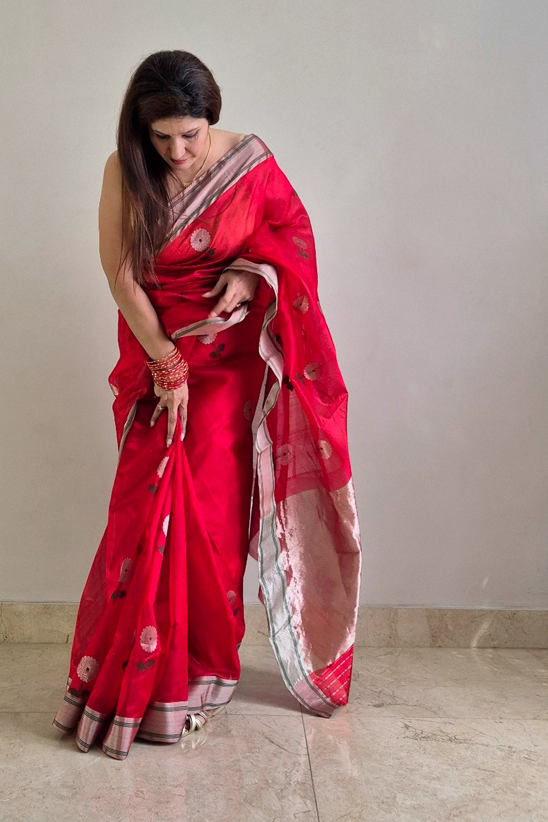 Surkh Kusum Chanderi Silk Saree