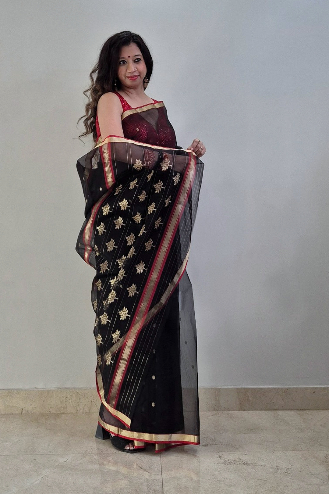 Siyahi Gul Chanderi Saree