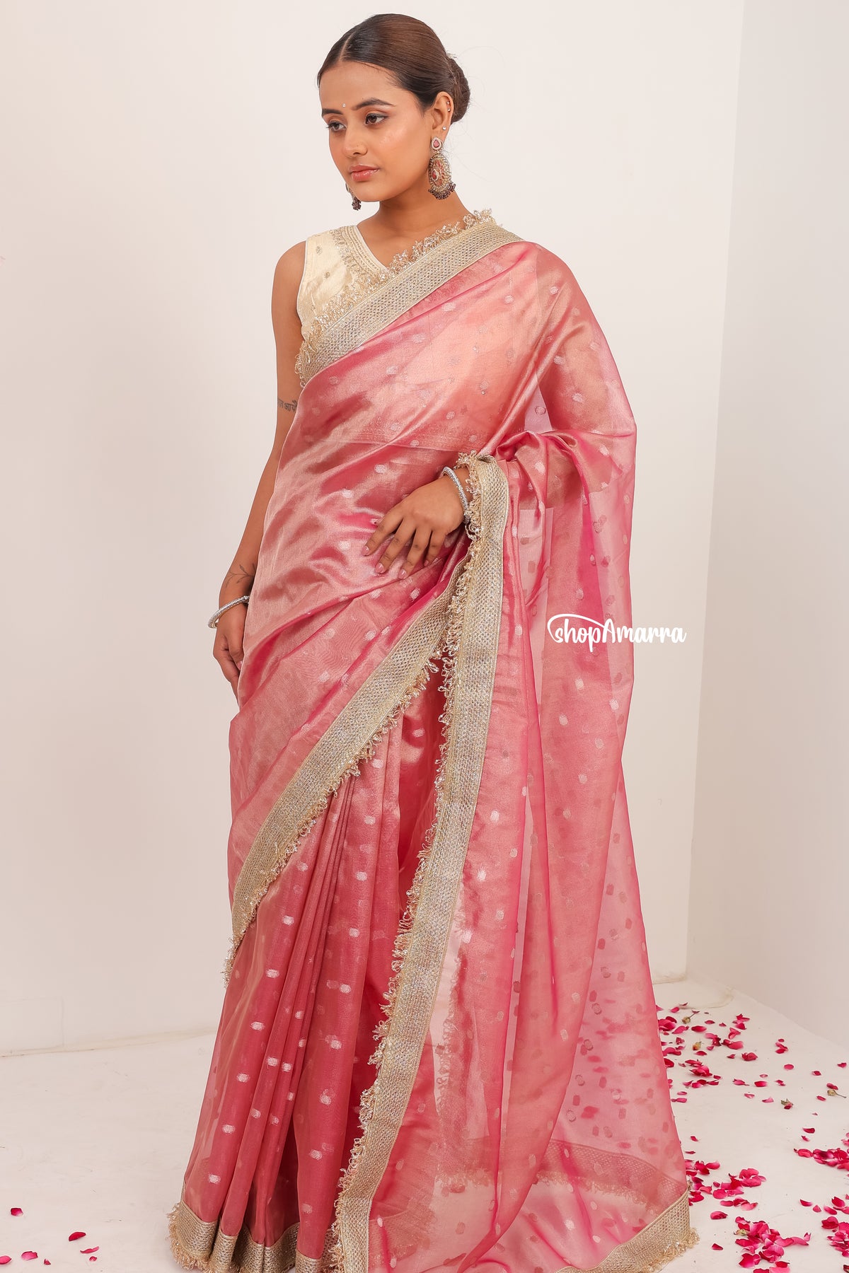 Rosy Gold Tissue Saree