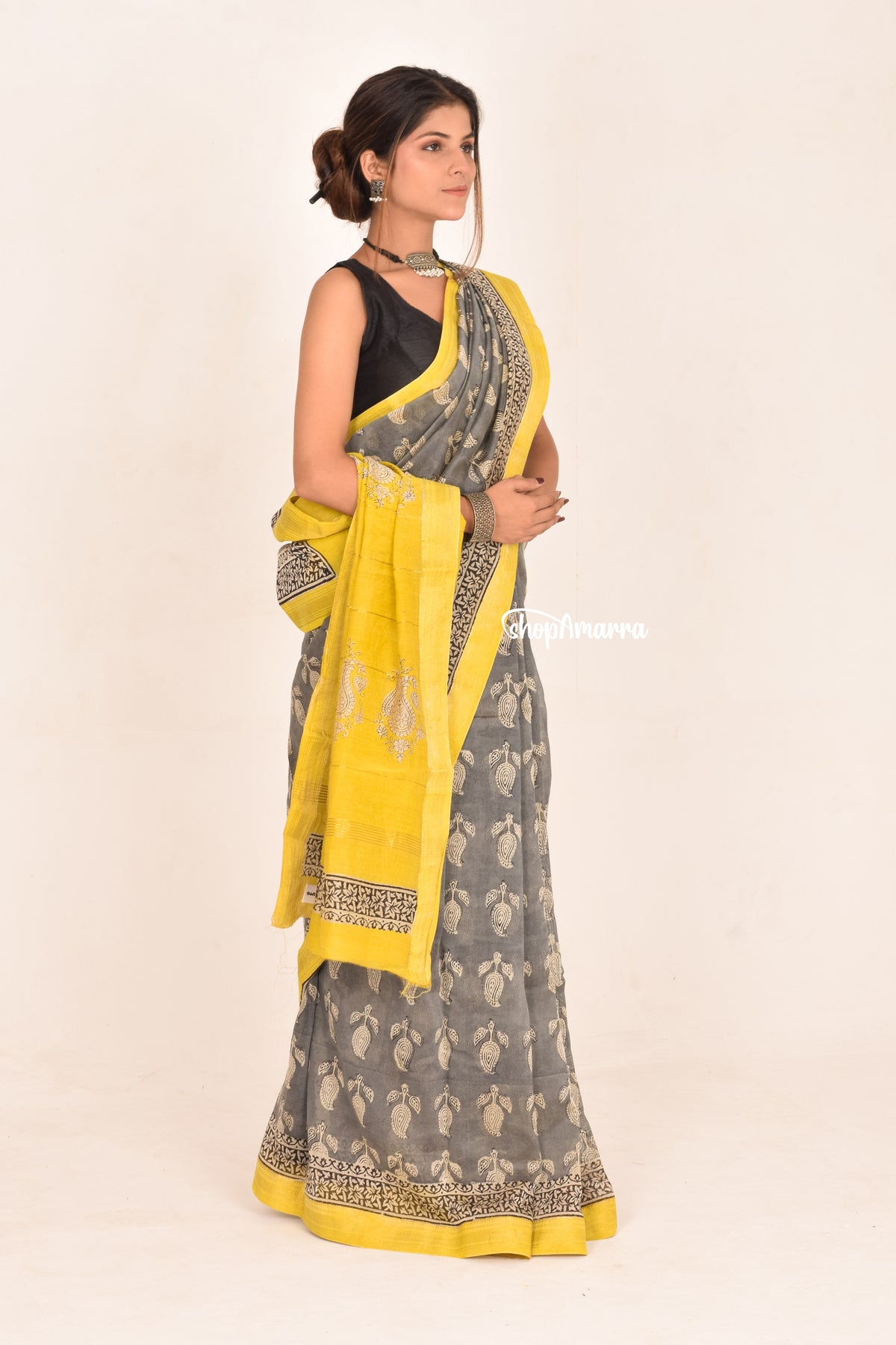 Sunshine Mist Block Printed  Saree