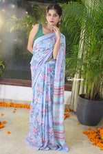 Load image into Gallery viewer, Blush on Blue Ruhi Silk Saree
