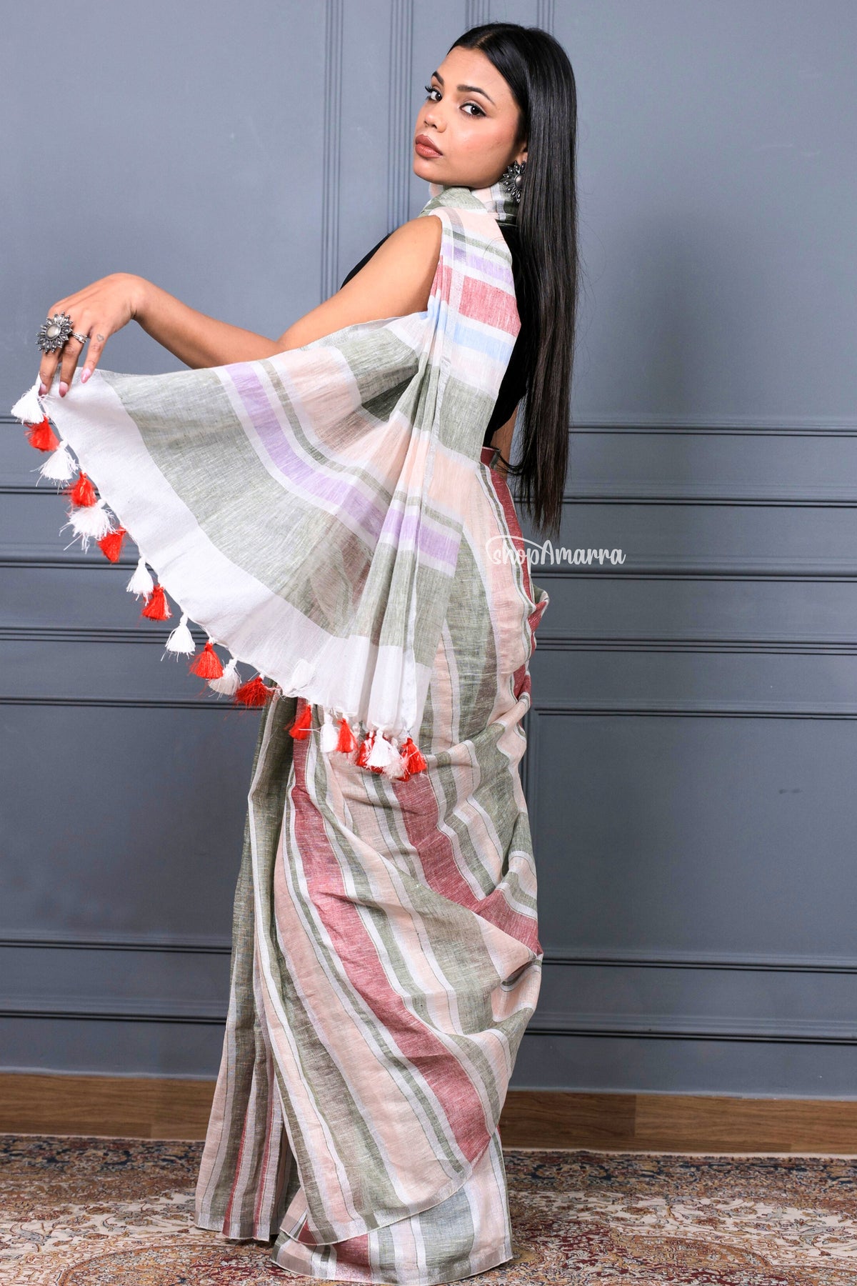 Morning Mist Linen Saree