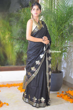 Load image into Gallery viewer, Midnight Silver Silk Hand Weaved Saree
