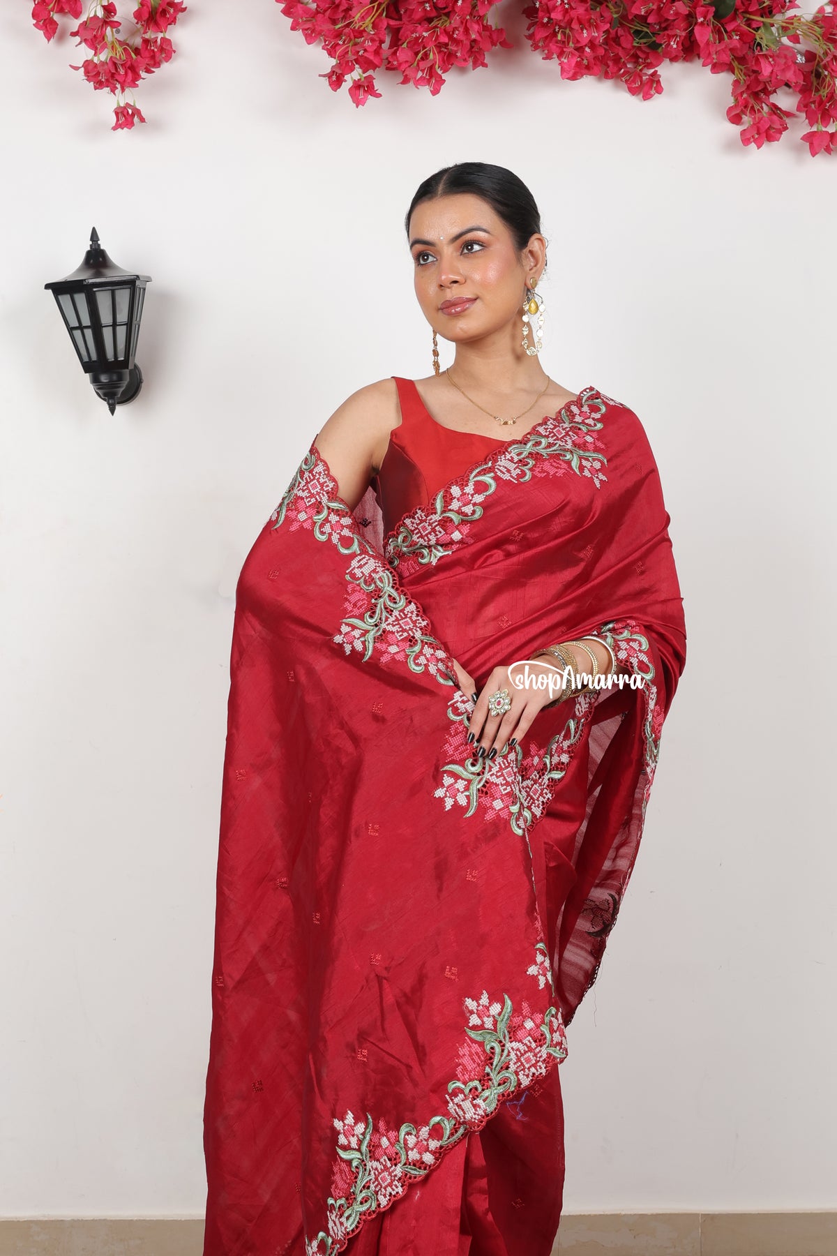 Maroon Muse Tussar silk saree