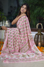 Load image into Gallery viewer, Blossom Pink Crepe Saree
