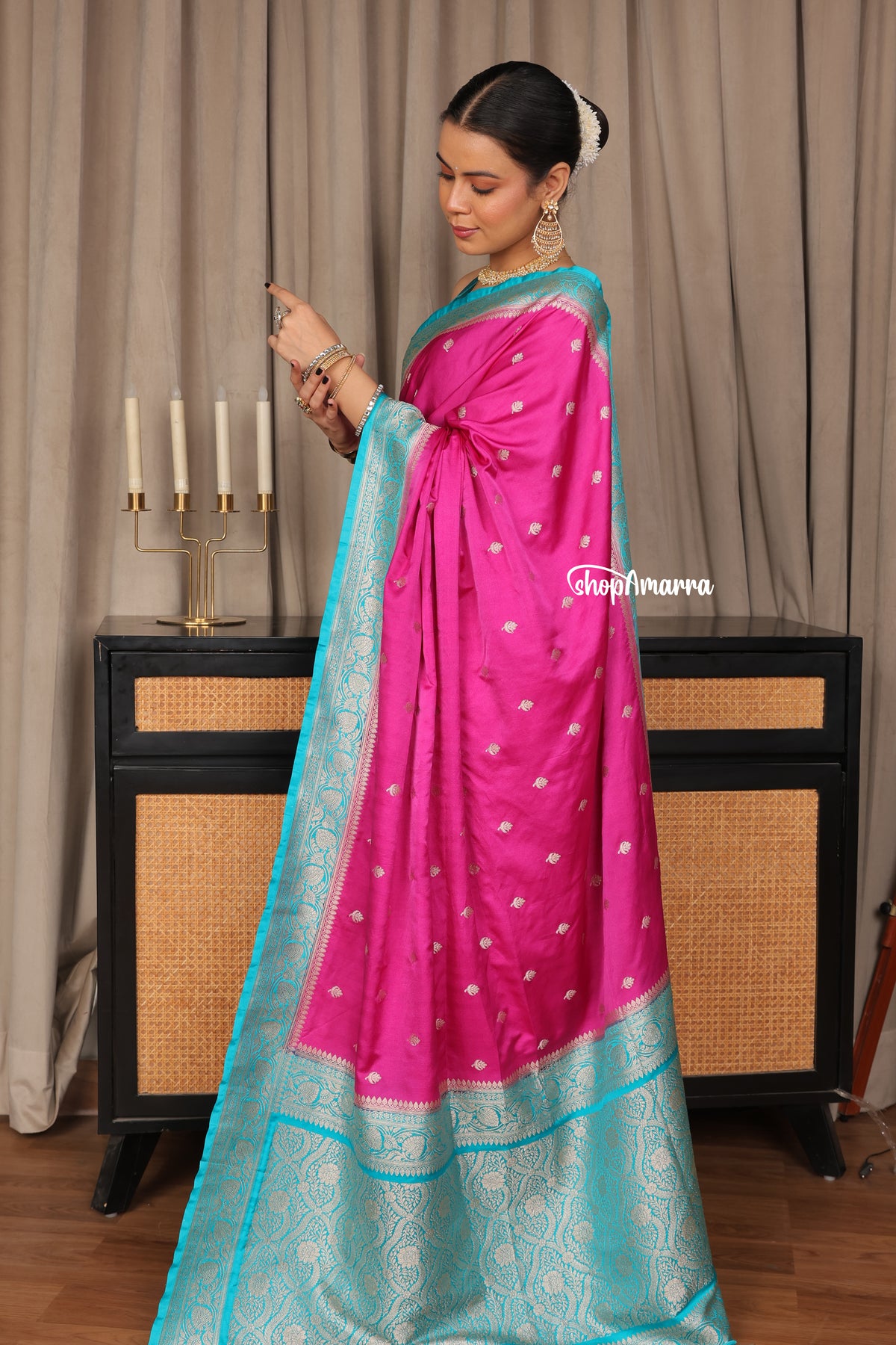 Gulabi Panna Banarasi Silk Saree