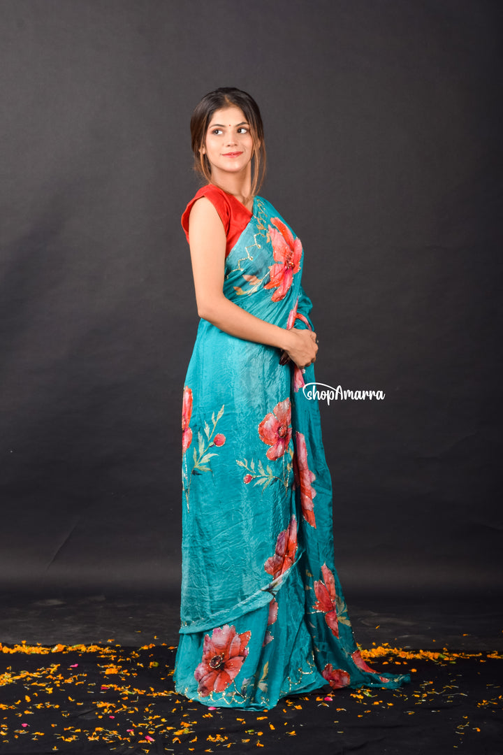 Aqua Petal HO Silk Saree
