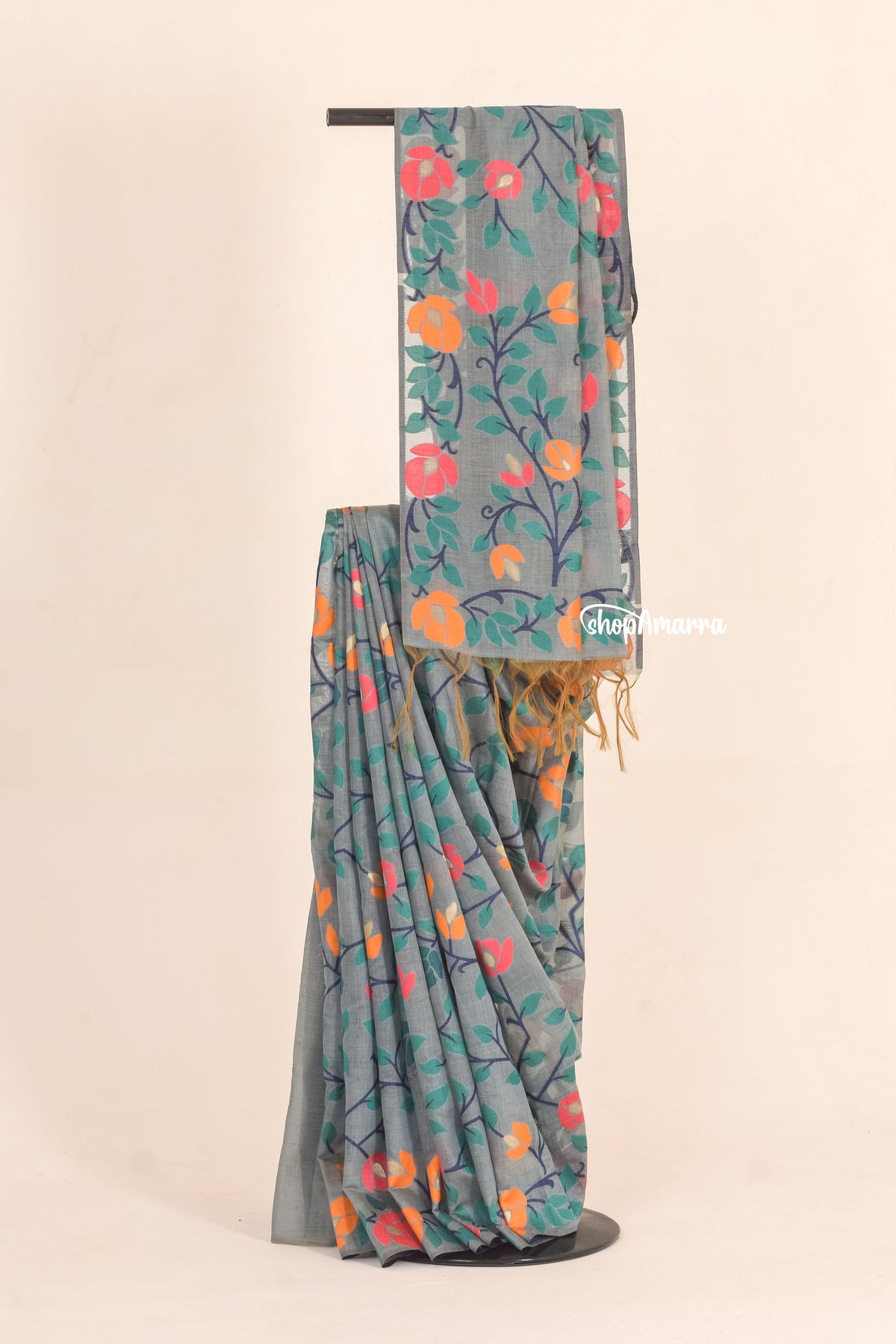 Blue Mist Muga Silk Jamdani Saree