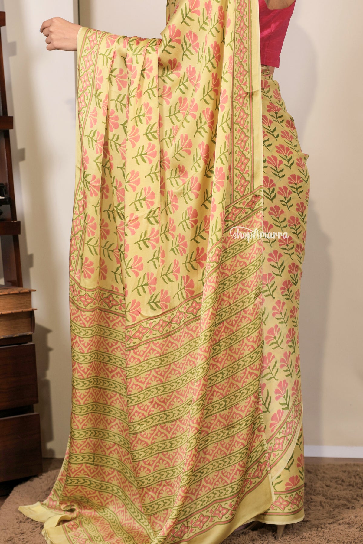 Sunny Meadow Satin Saree