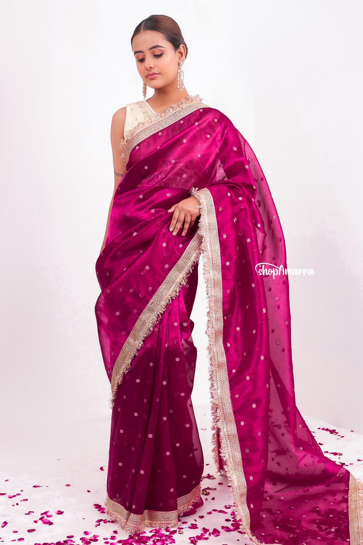 Wine Gold Tissue Saree