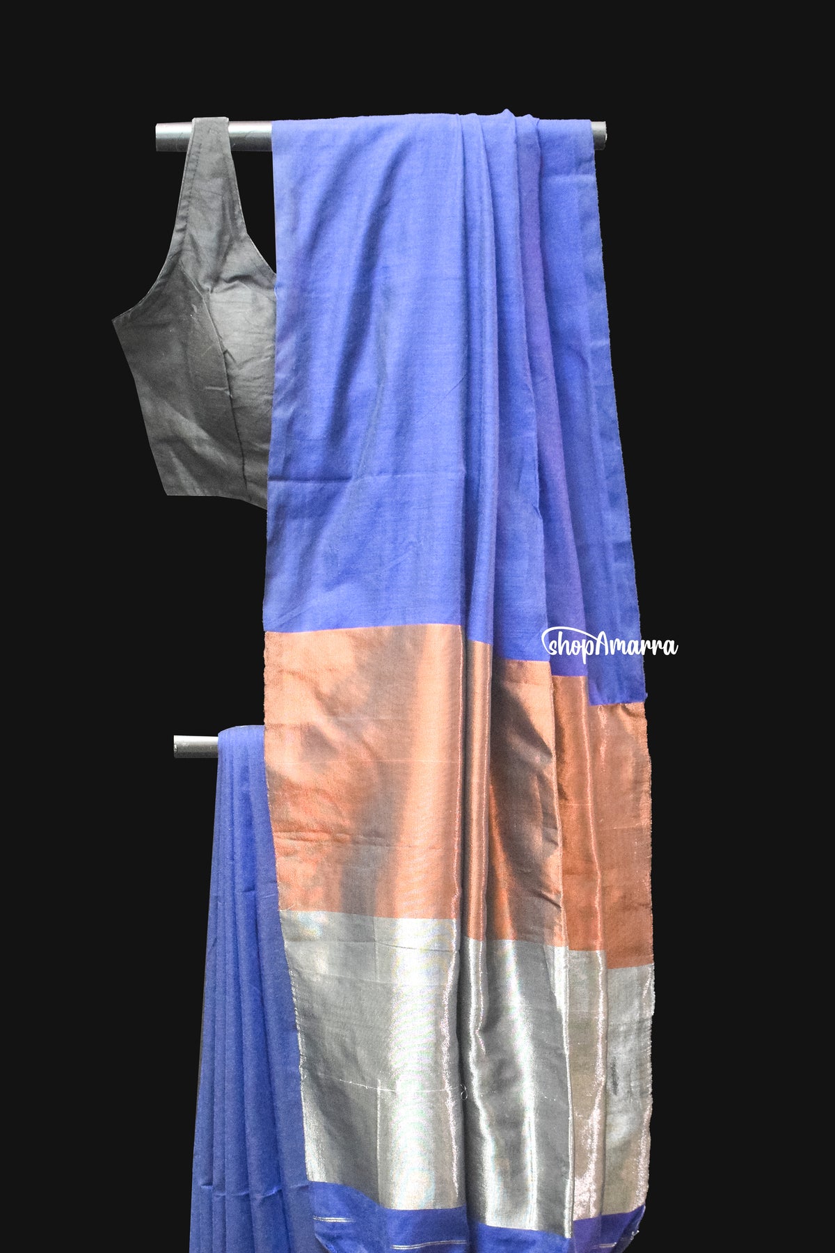 Ink Blue Elegance Khadi Cotton Saree