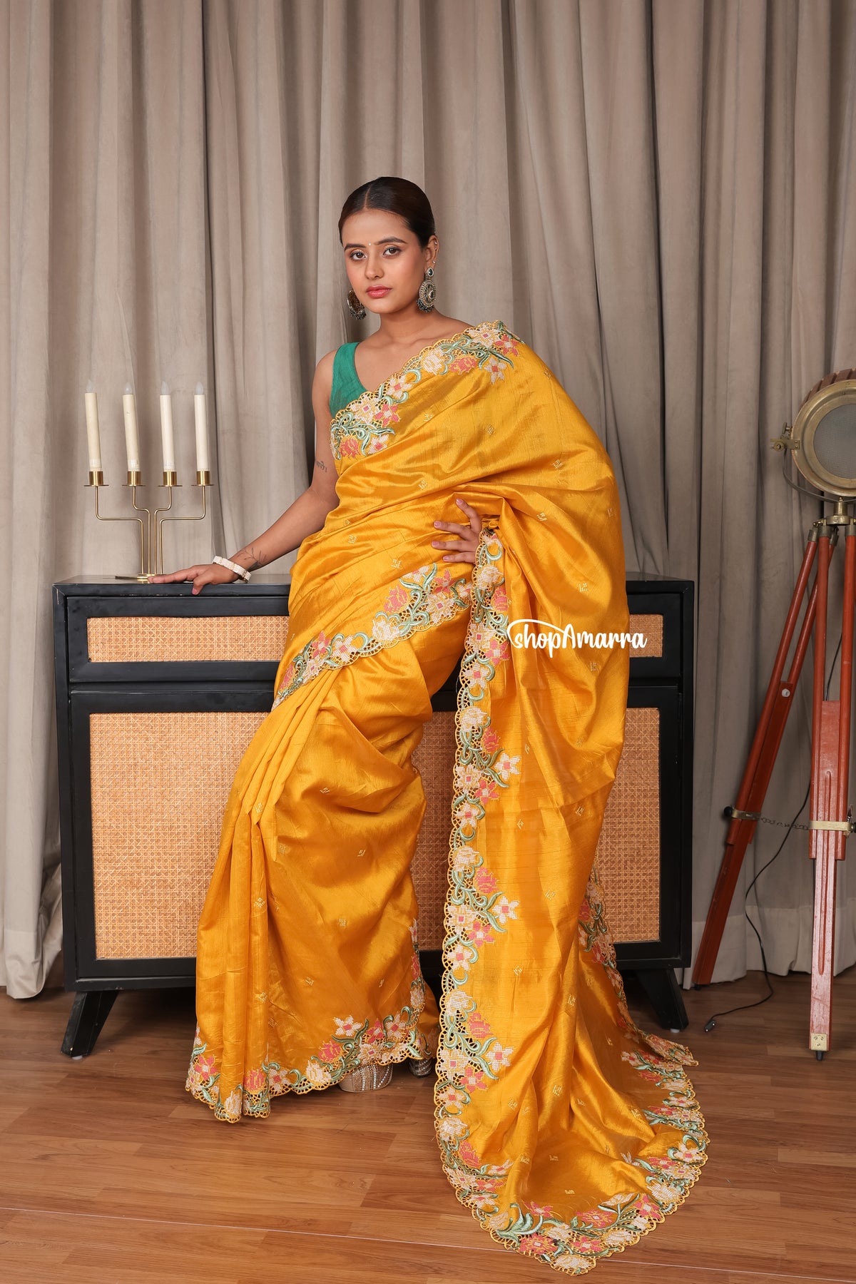 Mustard Muse Tussar silk saree