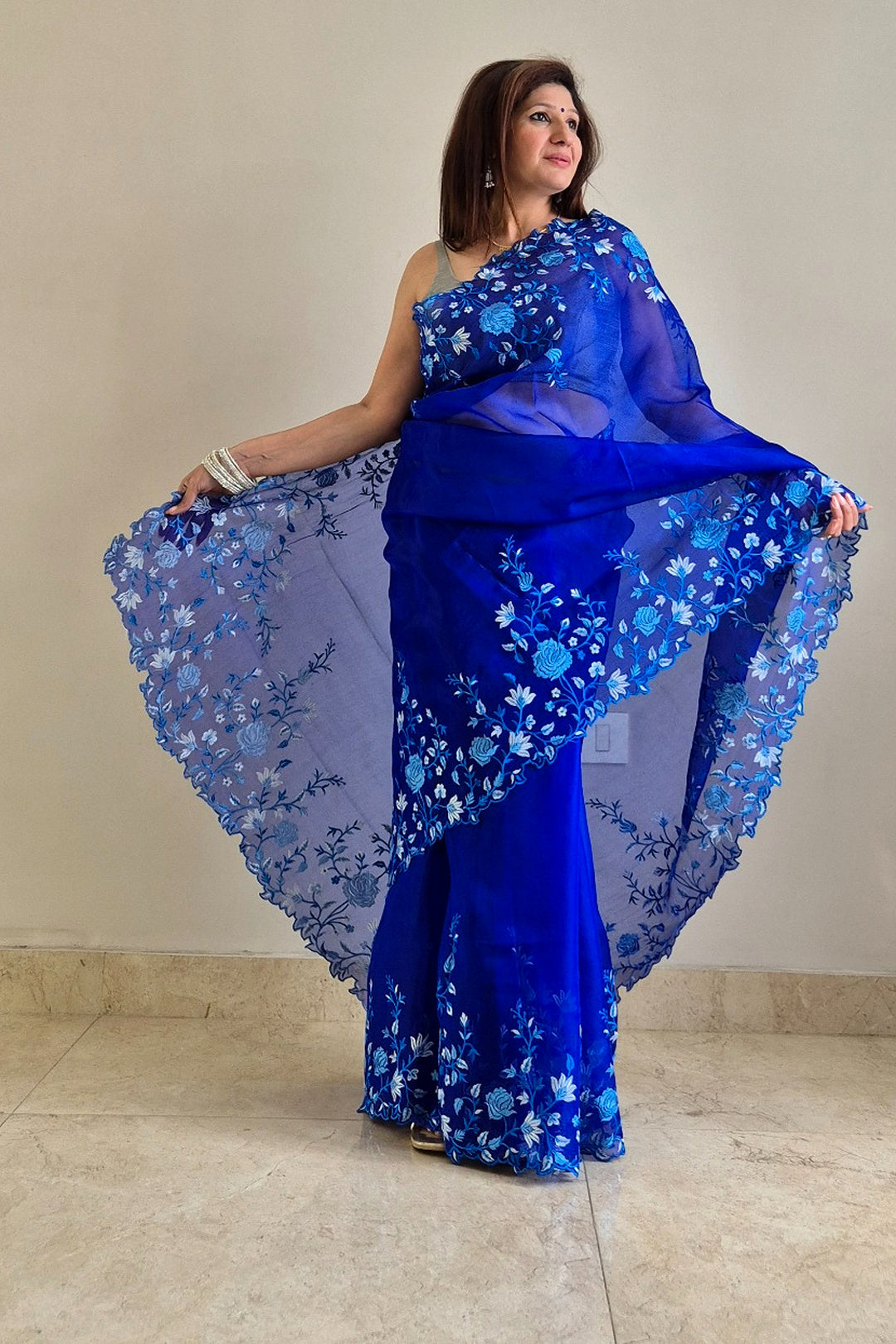 Aasmani Gul Organza Saree
